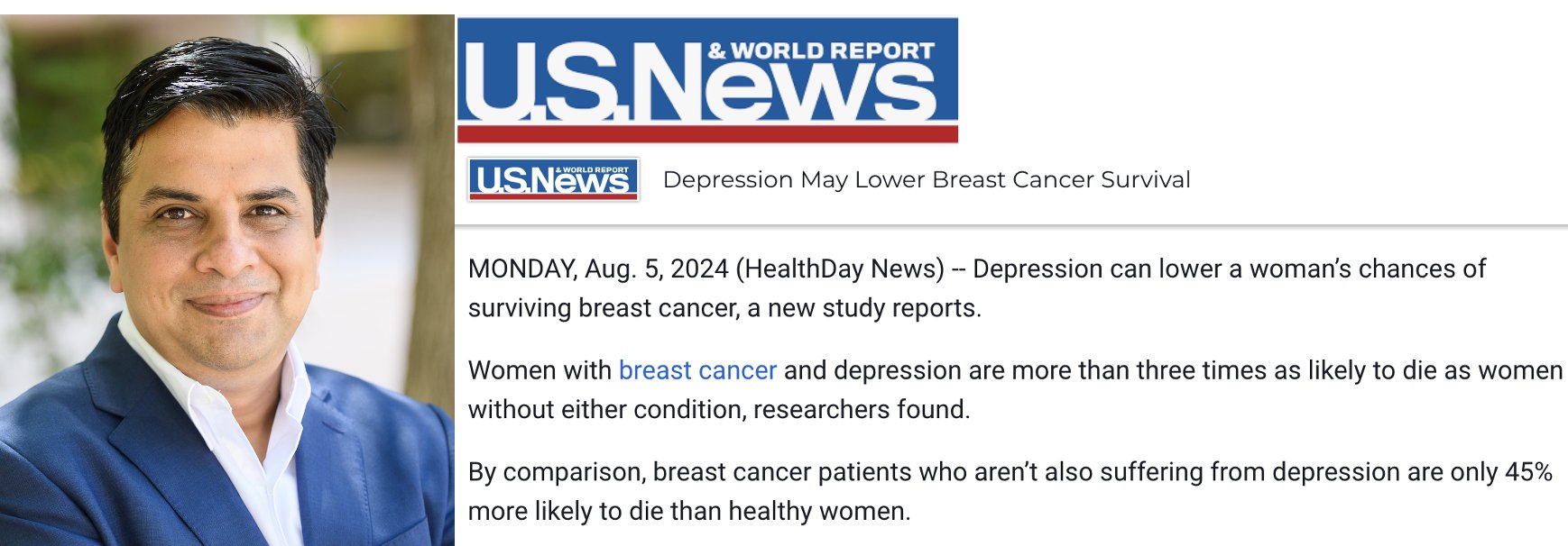 BREAKING: Story Picked up by ‘US News & World Report’: NMSU study finds depression reduces survival among women with breast cancer