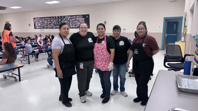 Pictured left to right is the Nutrition Services staff from Mesilla Park Community Elementary School: Maria Ramirez, Kitchen Manager Sarah Silsby, Claudia Vega, Juanita Flores and Adriana Acosta.