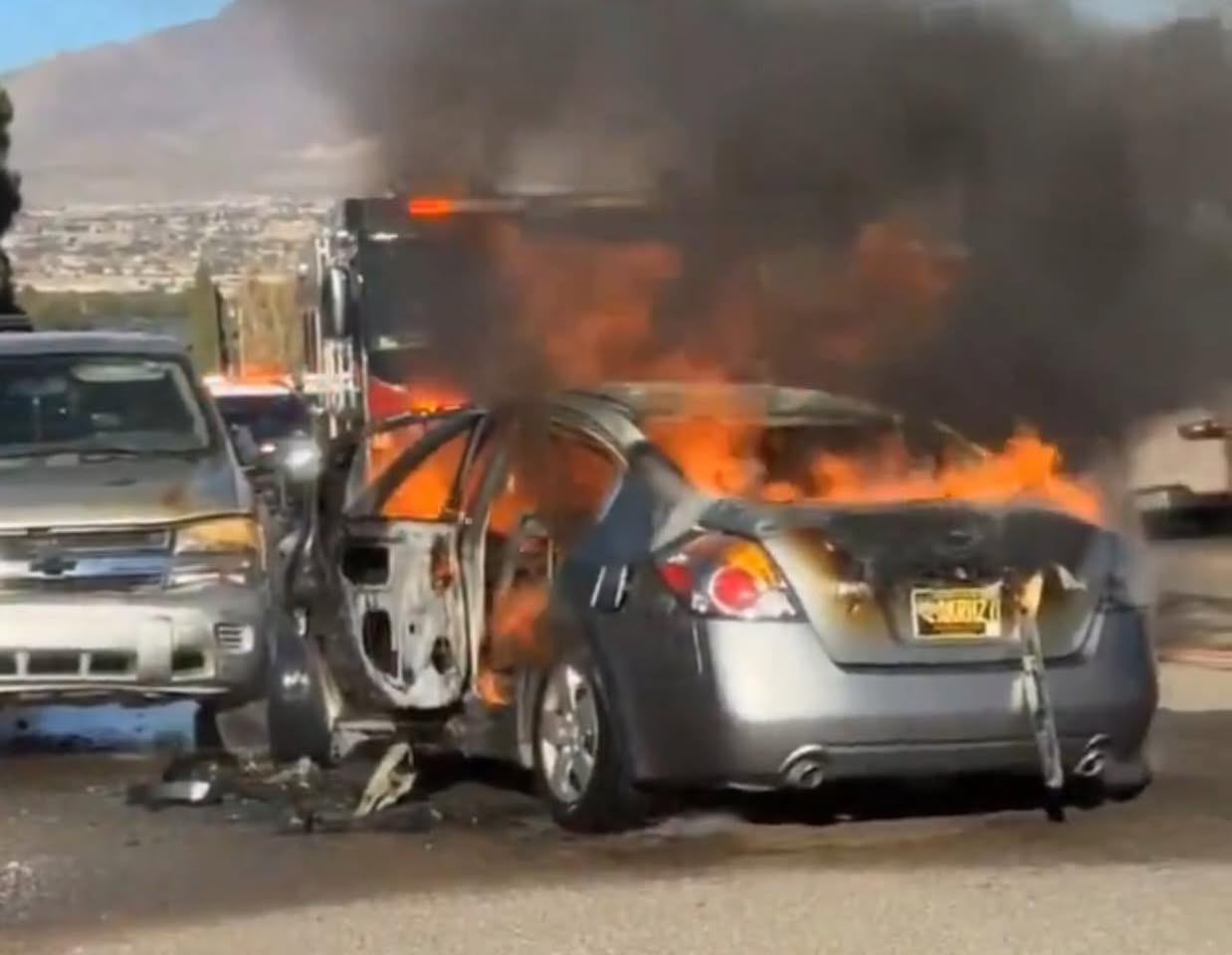 Breaking: Traffic Accident Involving Burning Vehicle in Sunland Park